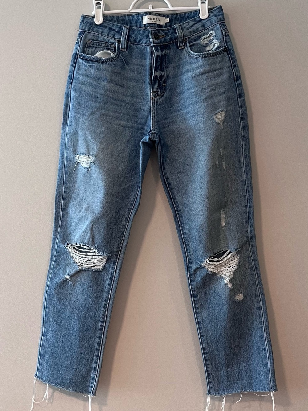 Women's Distressed Blue High-Rise Straight Jeans